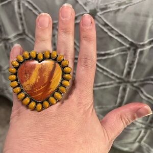 Sterling silver mookaite agate heart cluster ring